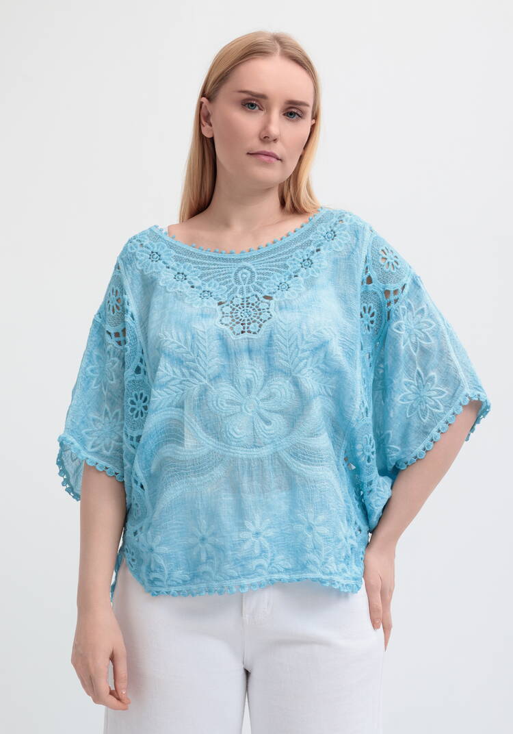 Блуза свободная с кружевным шитьем шир.  750, рис. 16