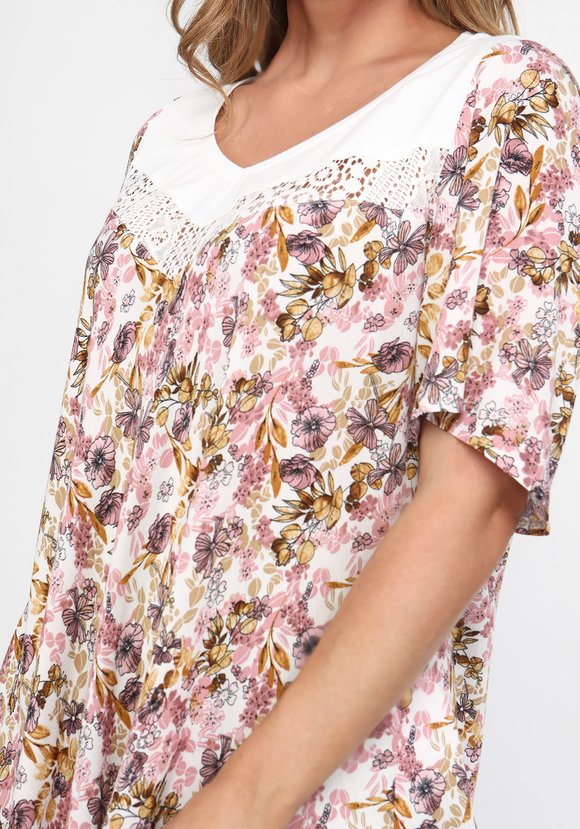 Блуза в цветочек с кружевом шир.  580, рис. 2