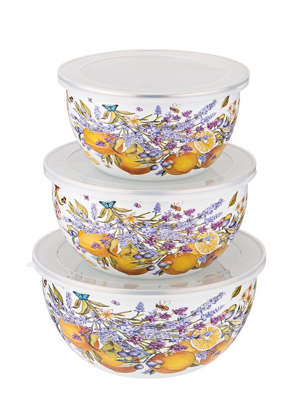 Набор из 3 эмалированных мисок с крышками шир.  580, рис. 7