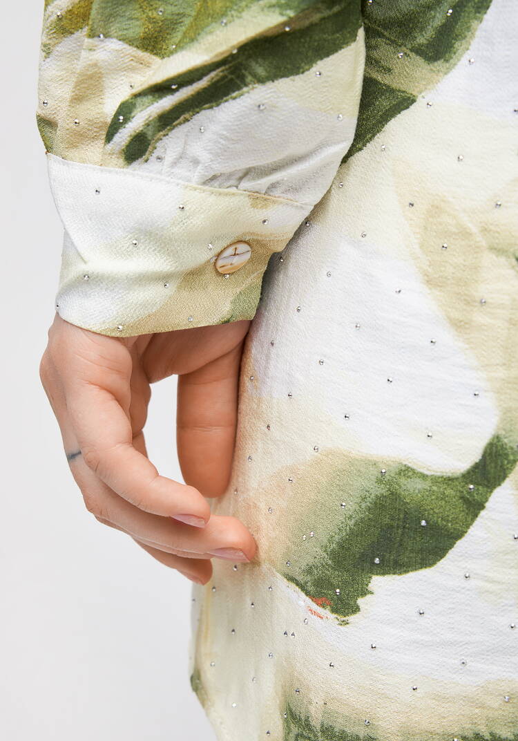 Туника на пуговицах с принтом и стразами шир.  750, рис. 6