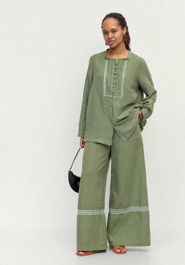 Блуза изо льна с вставками кружева шир.  750, рис. 8