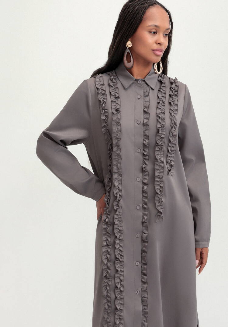 Платье рубашка с рюшей шир.  750, рис. 10