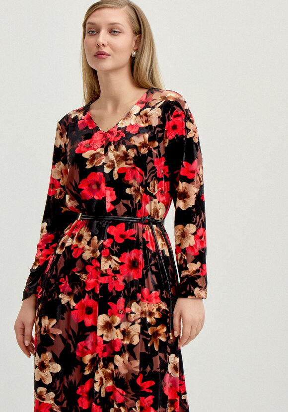 Платье бархатное с цветочным принтом шир.  580, рис. 2