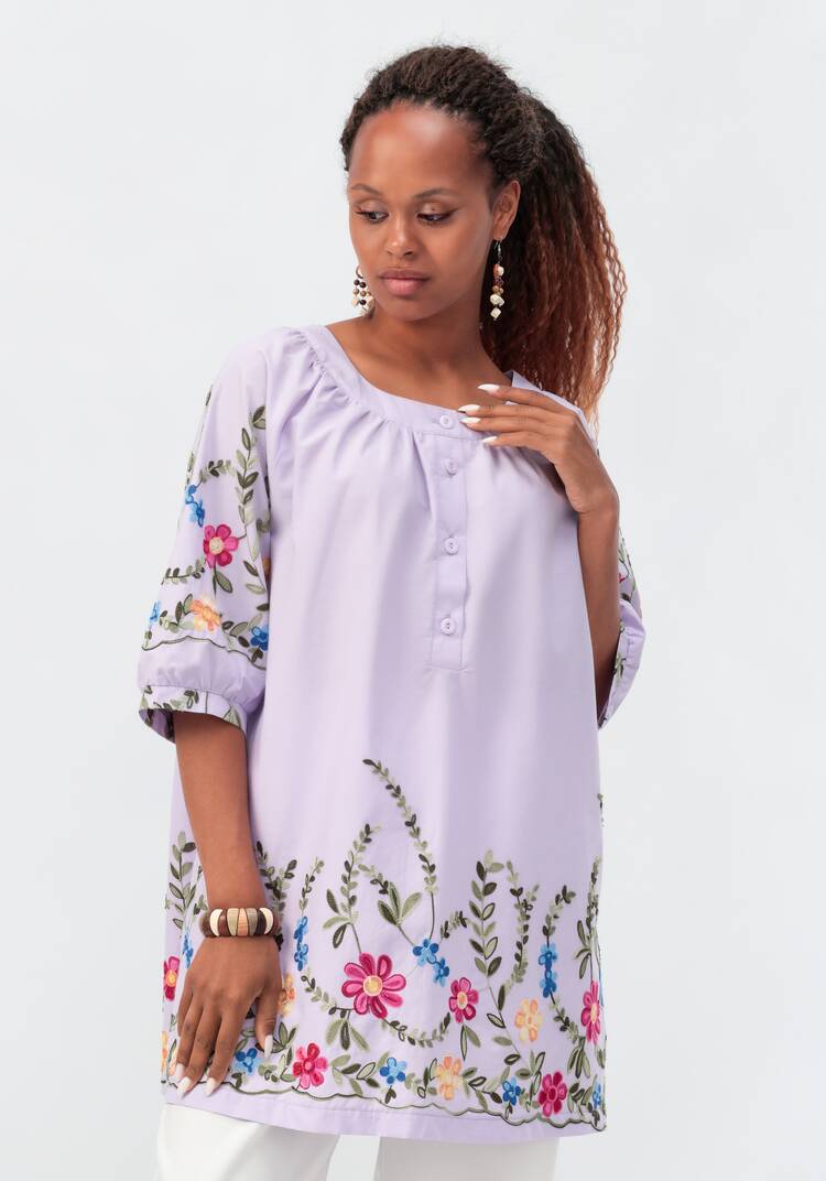 Блуза с цветочной вышивкой и рукавом реглан шир.  750, рис. 17