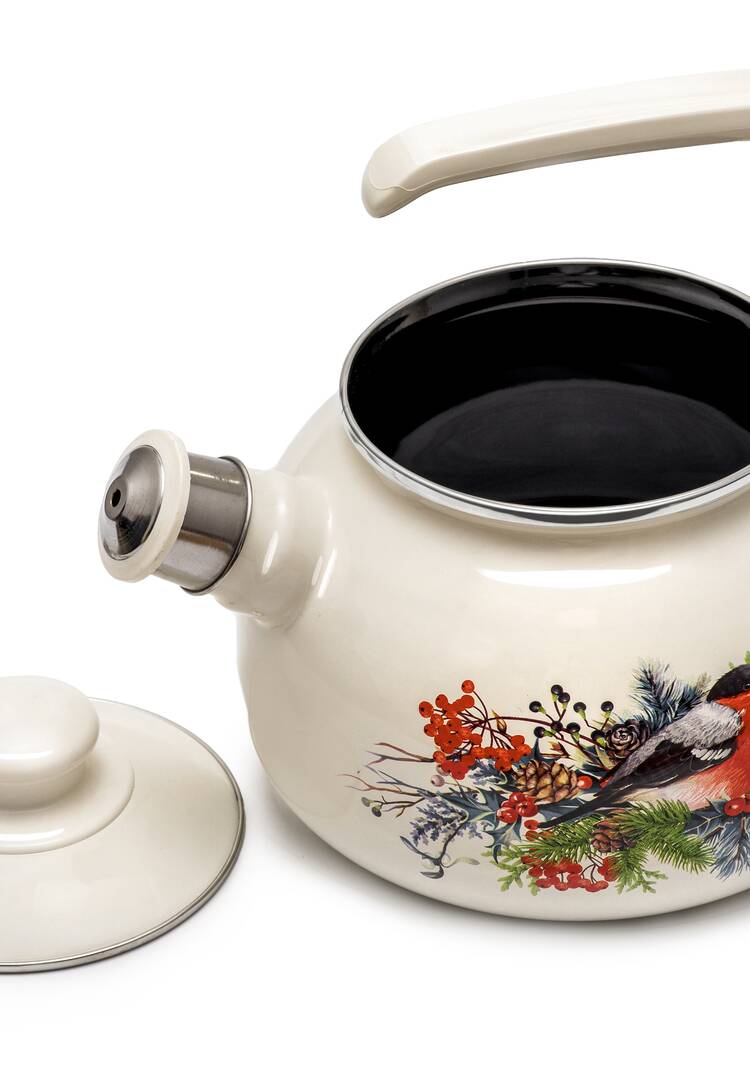 Чайник эмалированный Снегири со свистком шир.  750, рис. 2