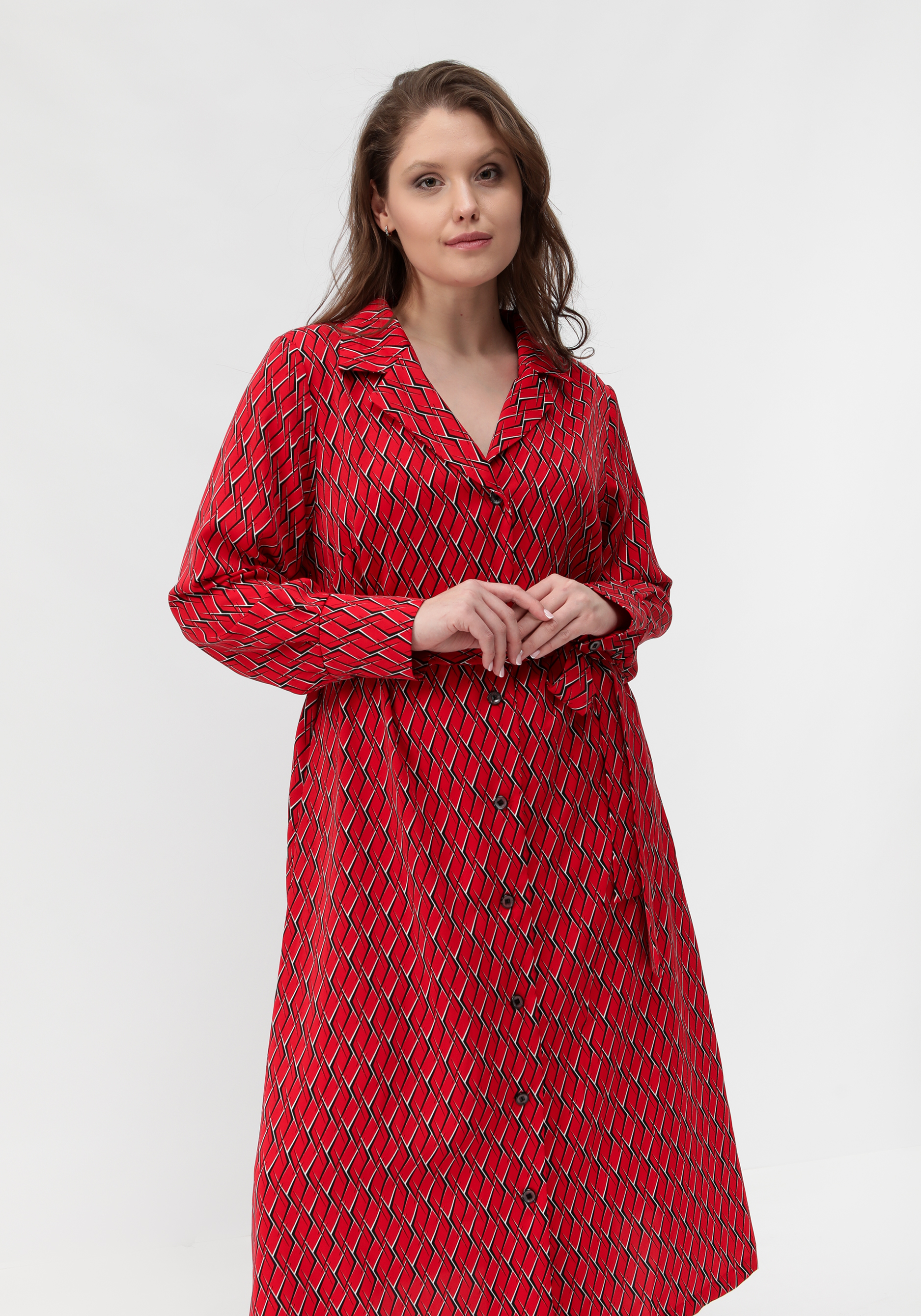 Платье рубашка с отложным воротником VeraVo, цвет красный, размер 52 - фото 3