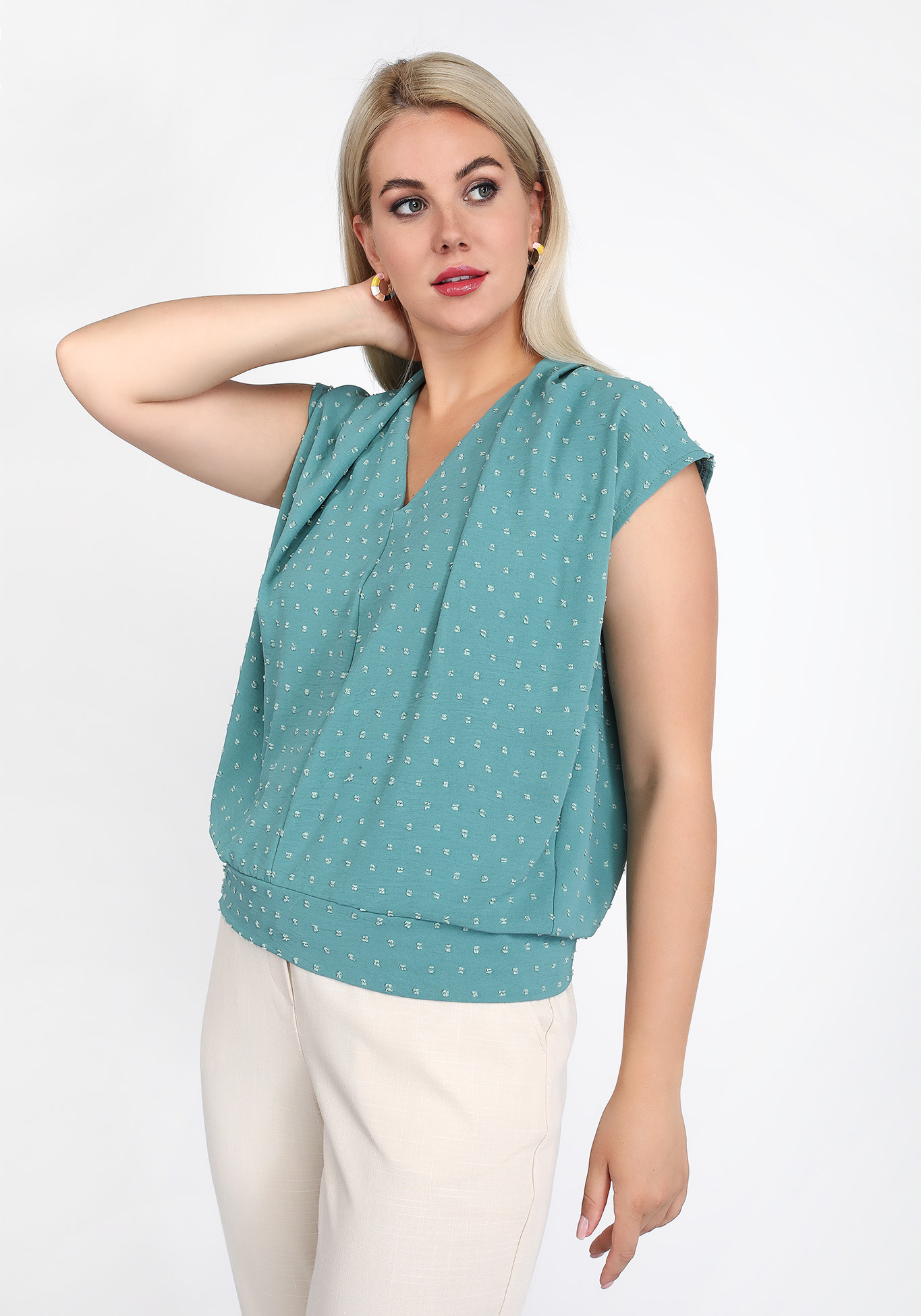 Блуза с коротким рукавом свободного силуэта