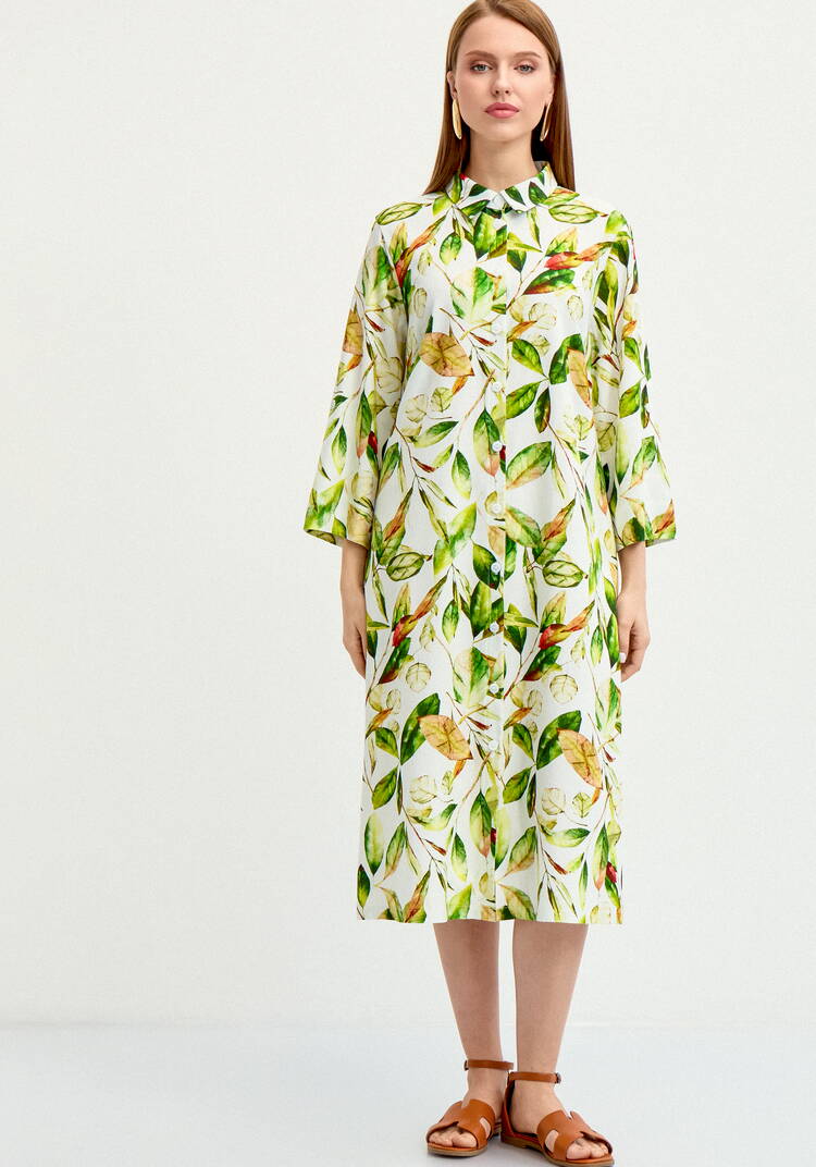 Платье-рубашка изо льна с принтом шир.  750, рис. 4