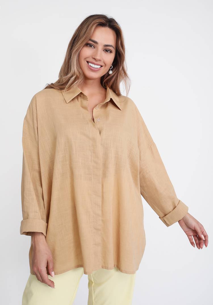 Блуза-рубашка однотонная оверсайз шир.  750, рис. 3