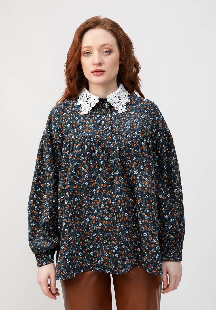 Блуза с цветочным принтом и воротником шир.  750, рис. 13