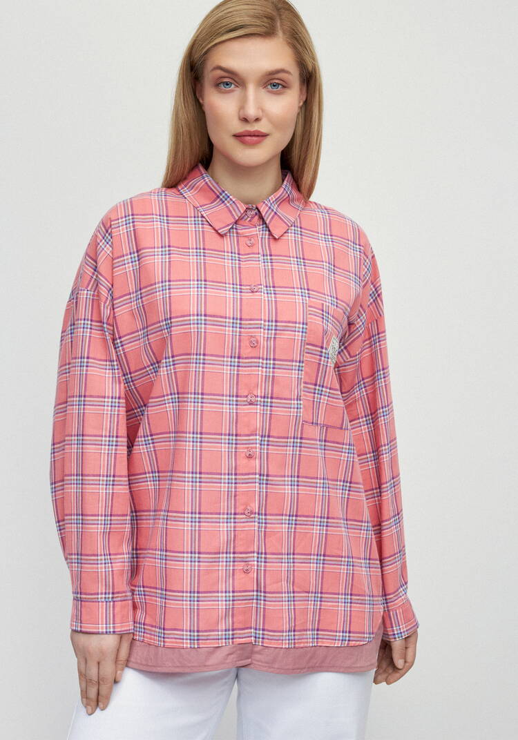 Рубашка в клетку с комбинацией трикотажа шир.  750, рис. 13