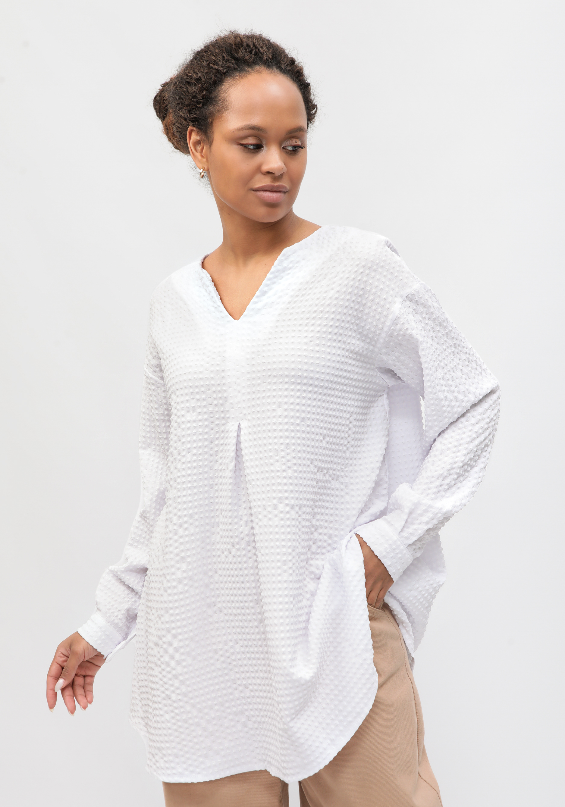 Блуза с мягкой складкой свободного кроя Frida, цвет белый, размер 58-60 - фото 2