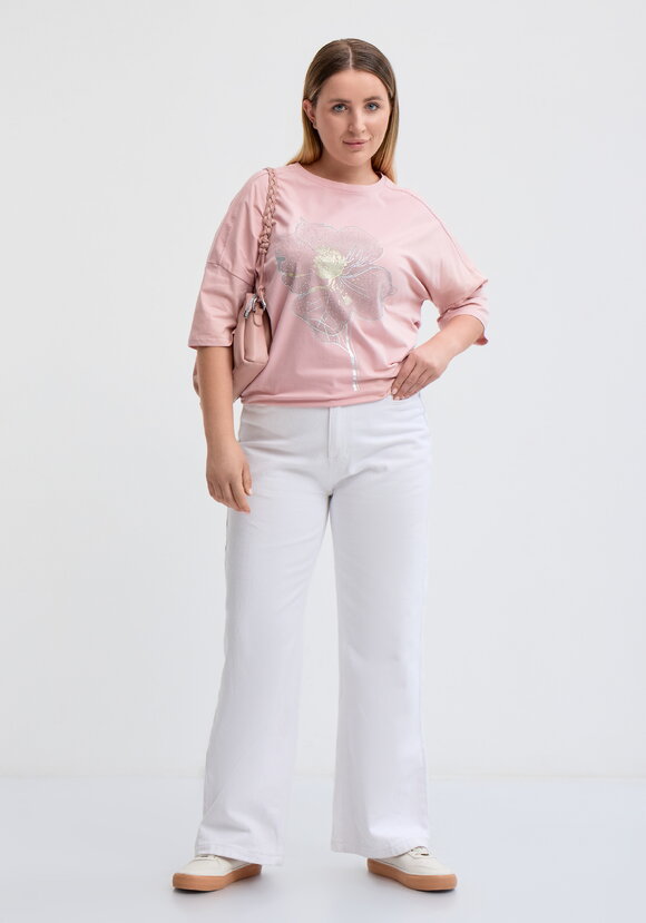 Футболка с цветочным принтом и стразами шир.  580, рис. 17