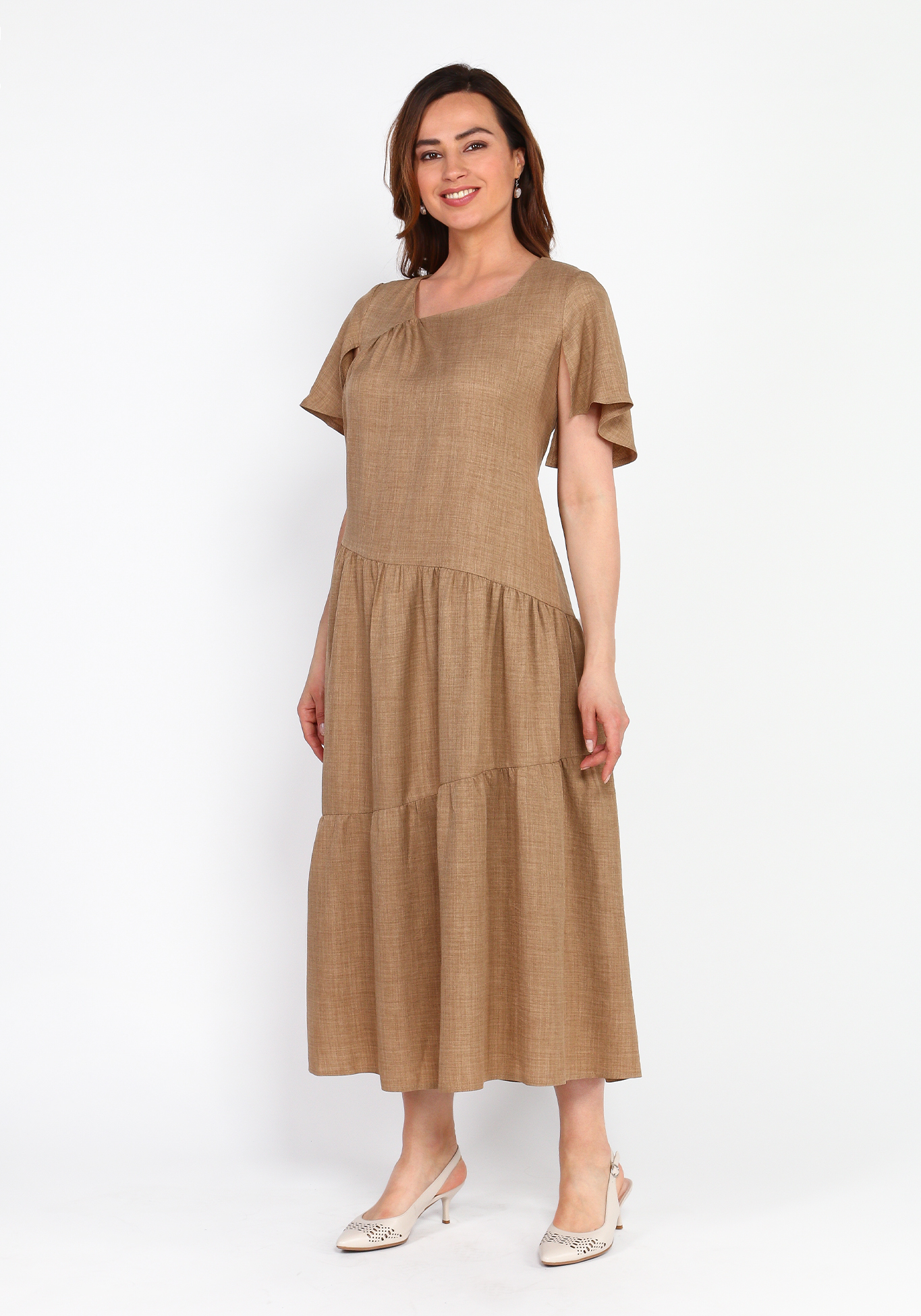 Платье c асимметричными воланами Frida, размер 48, цвет коричневый - фото 6