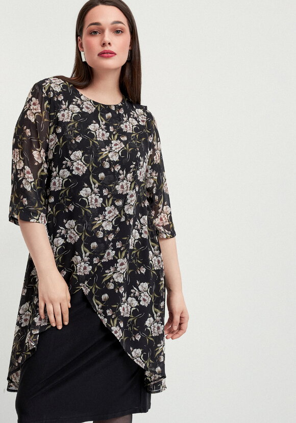 Платье в цветочный принт с шифоном шир.  580, рис. 1