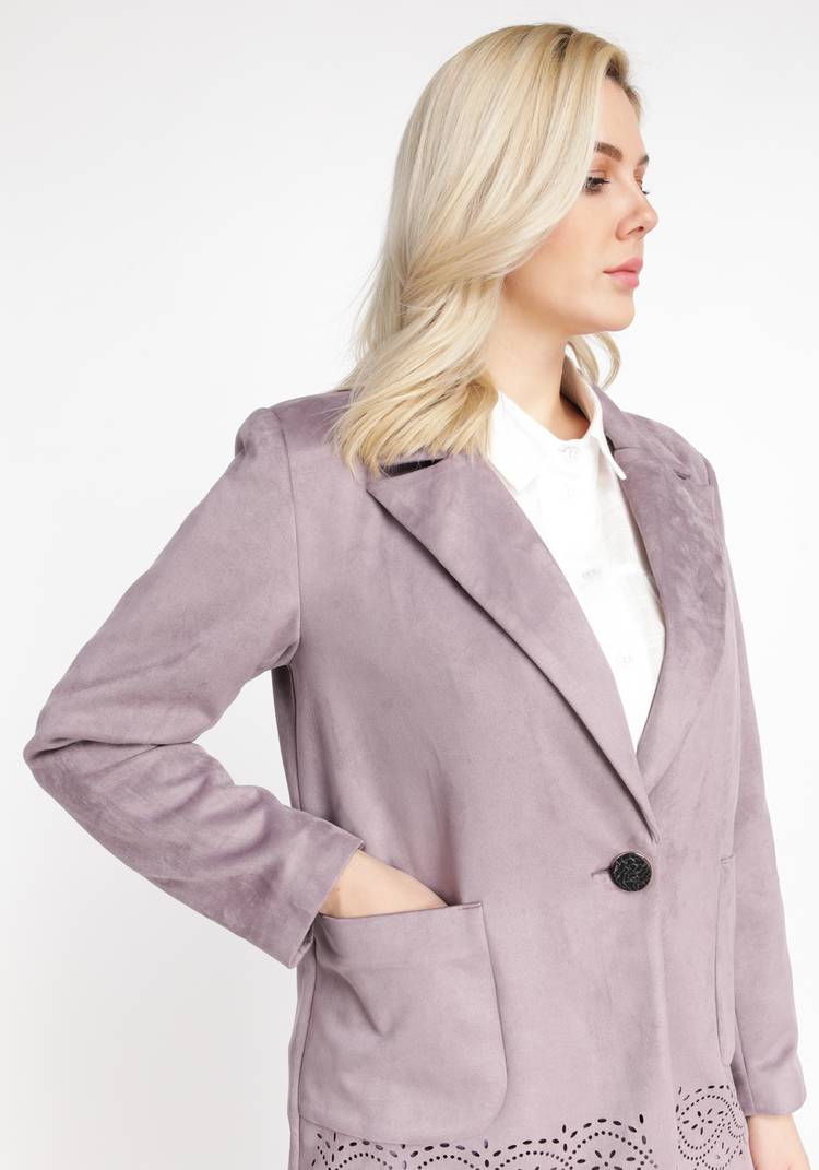 Жакет женский из эко-замши с перфорацией шир.  750, рис. 7