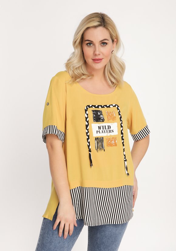 Блуза с принтом и контрастными вставками шир.  580, рис. 2