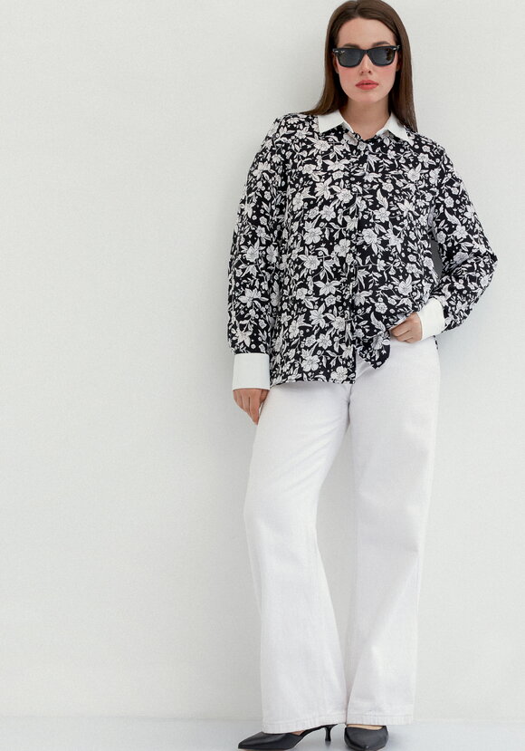 Блуза с контрастными манжетами и воротом шир.  580, рис. 2