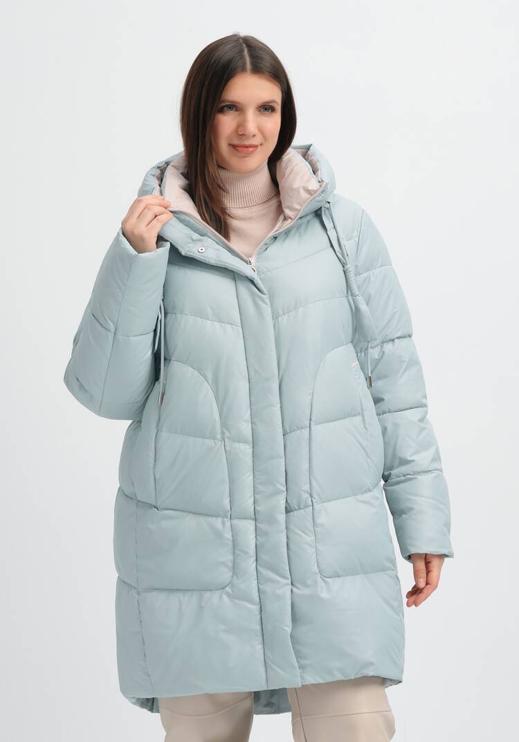 Пуховик стеганый с контрастным капюшоном шир.  750, рис. 19