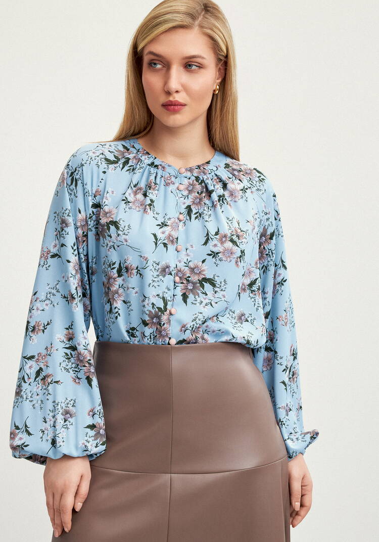 Блуза с цветочным принтом на пугoвицах шир.  750, рис. 7