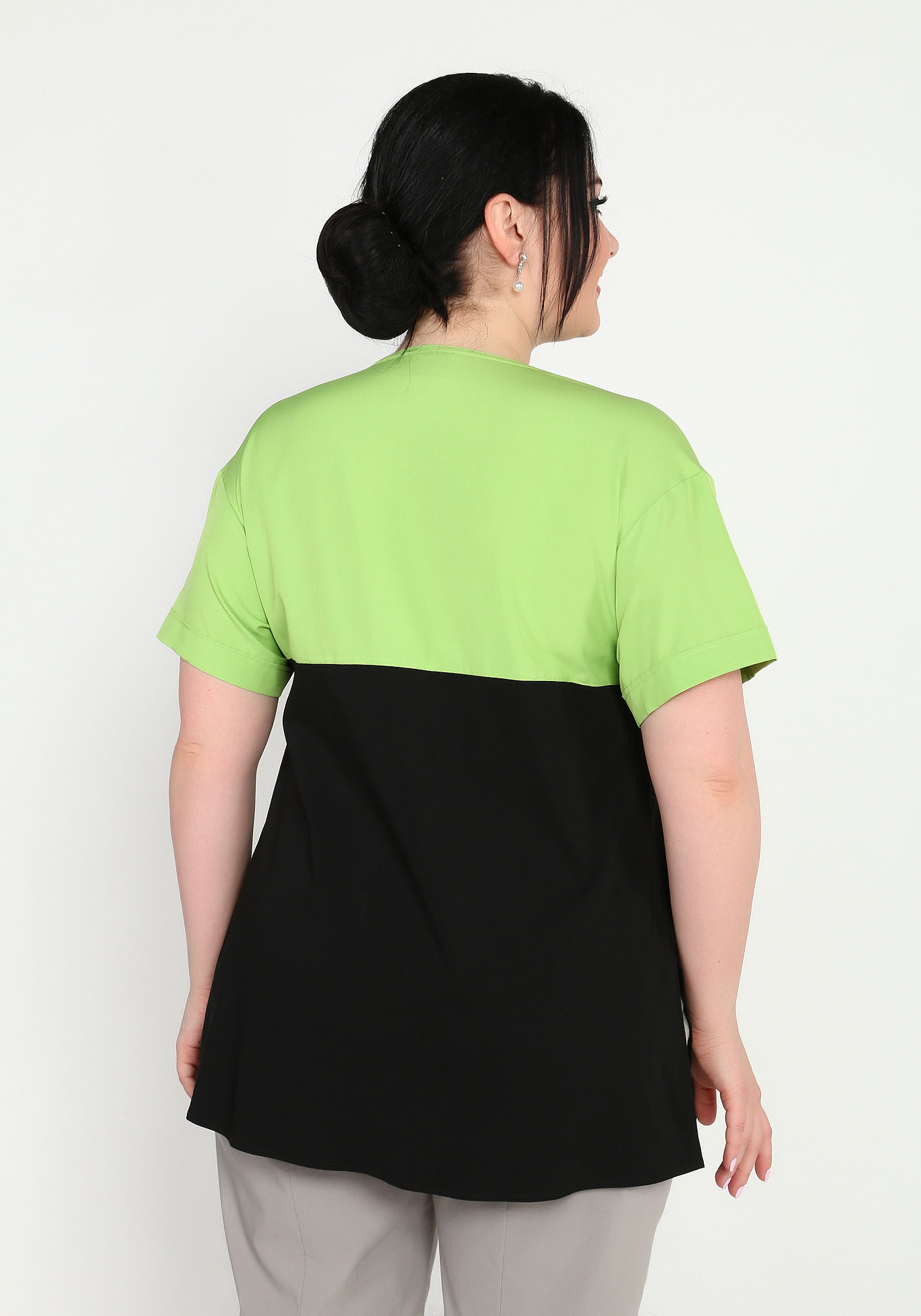 Блуза хлопковая с накладным карманом GalaGrosso, размер 60, цвет чёрно-зелёный - фото 3