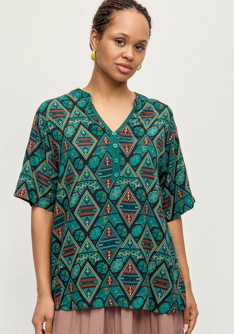 Блуза из штапеля с этническим рисунком шир.  750, рис. 11