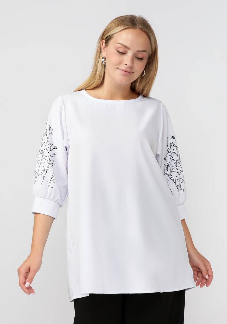 Блуза с оригинальным принтом на рукавах шир.  750, рис. 6