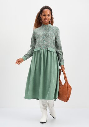 Платье комбинированное с воротником-стойкой