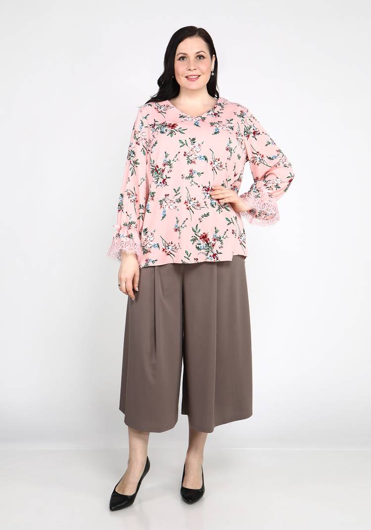 Блуза с длинным рукавом и цветочным принтом шир.  750, рис. 1
