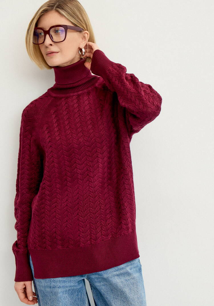 Свитер вязаный с косами и высоким горлом шир.  750, рис. 14