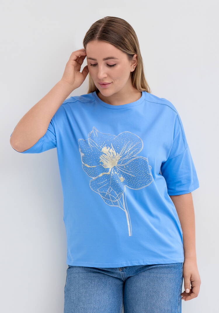 Футболка с цветочным принтом и стразами шир.  750, рис. 9