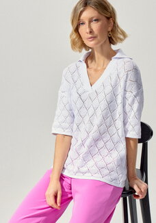 Джемпер-поло с ажурным рисунком