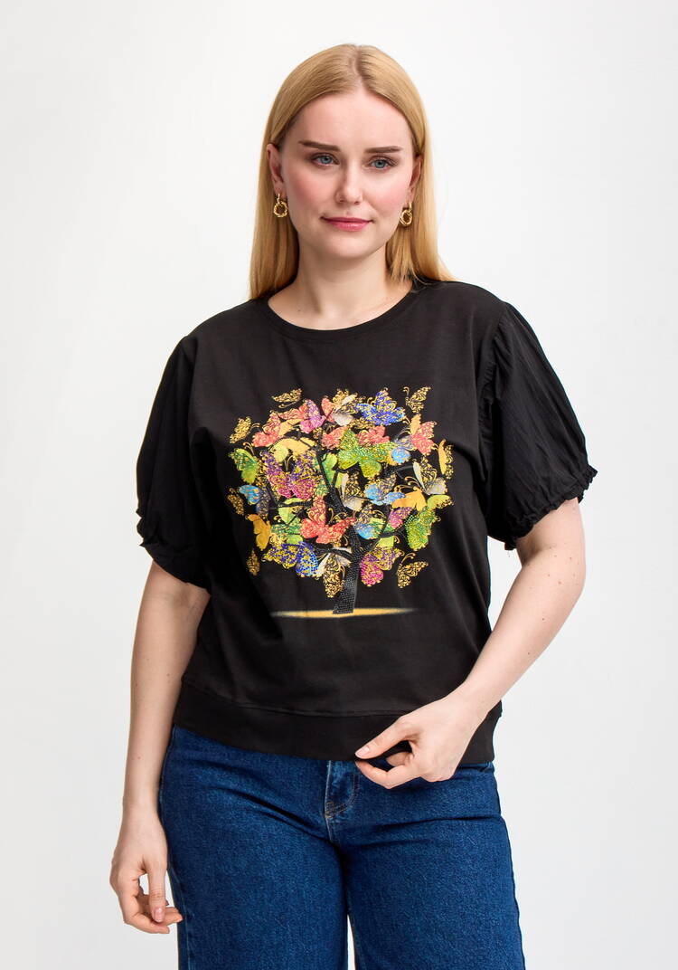 Блуза с ярким принтом и коротким рукавом шир.  750, рис. 27