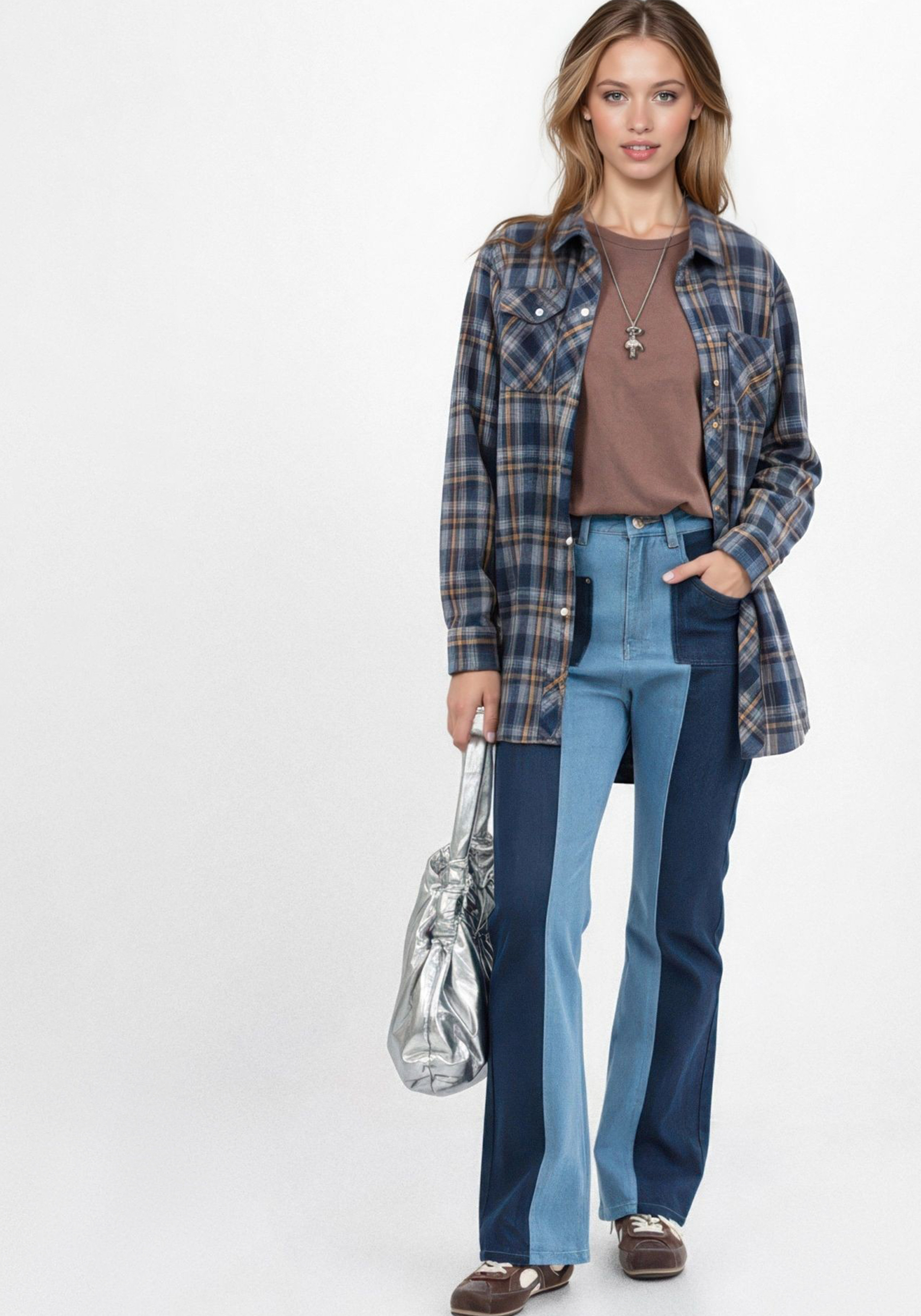 

Джинсы комбинированные двухцветные, Синий