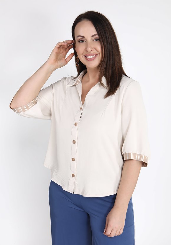 Блуза на пуговицах со вставками в полоску шир.  580, рис. 5