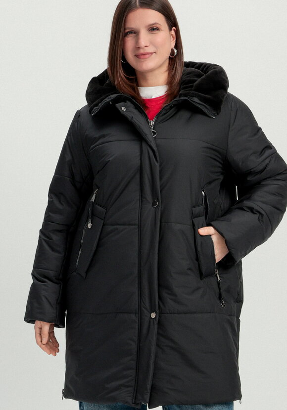 Пальто удлиненное с меховым капюшоном шир.  580, рис. 24