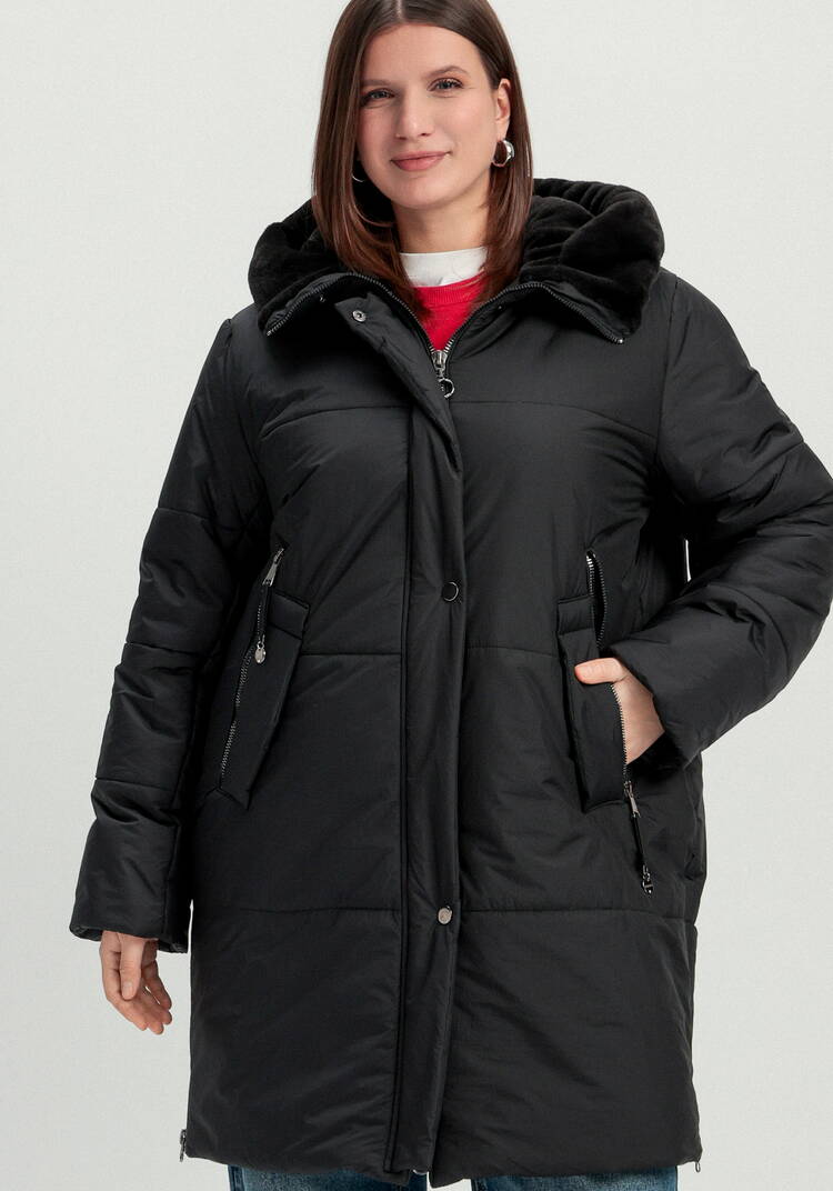 Пальто удлиненное с меховым капюшоном шир.  750, рис. 24