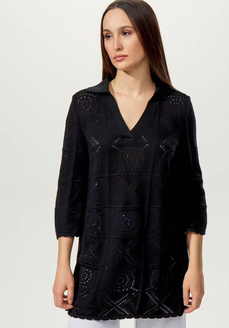 Туника с ажурным рисунком и воротником поло шир.  750, рис. 11