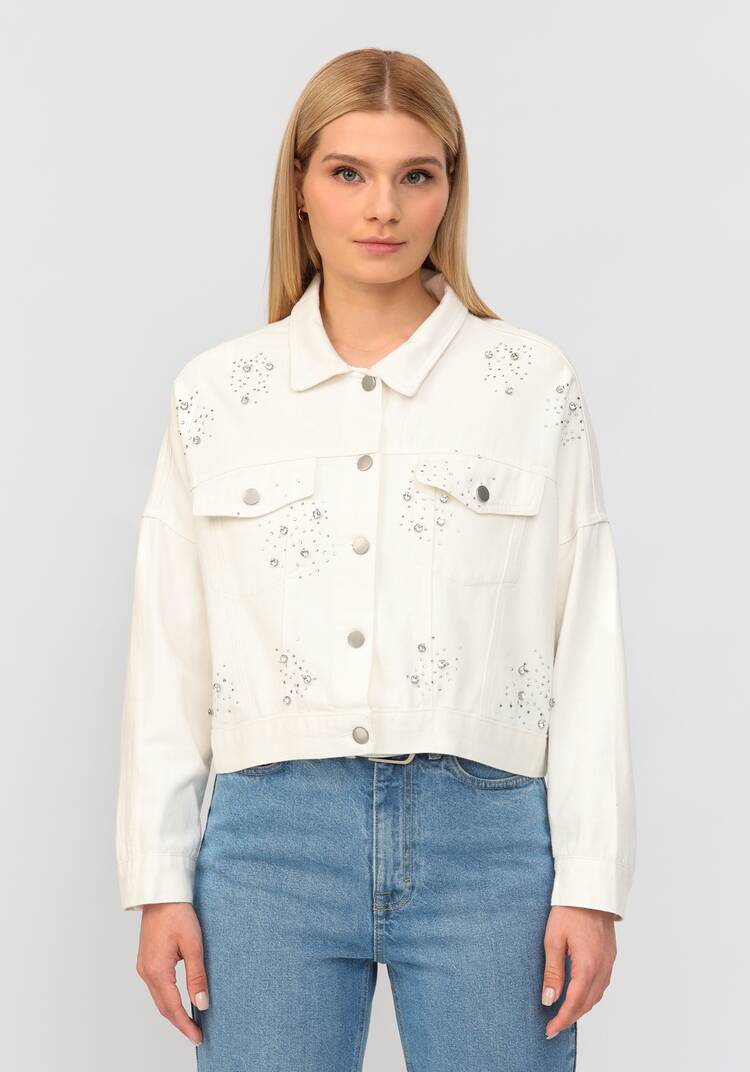 Джинсовая куртка со стразами шир.  750, рис. 4
