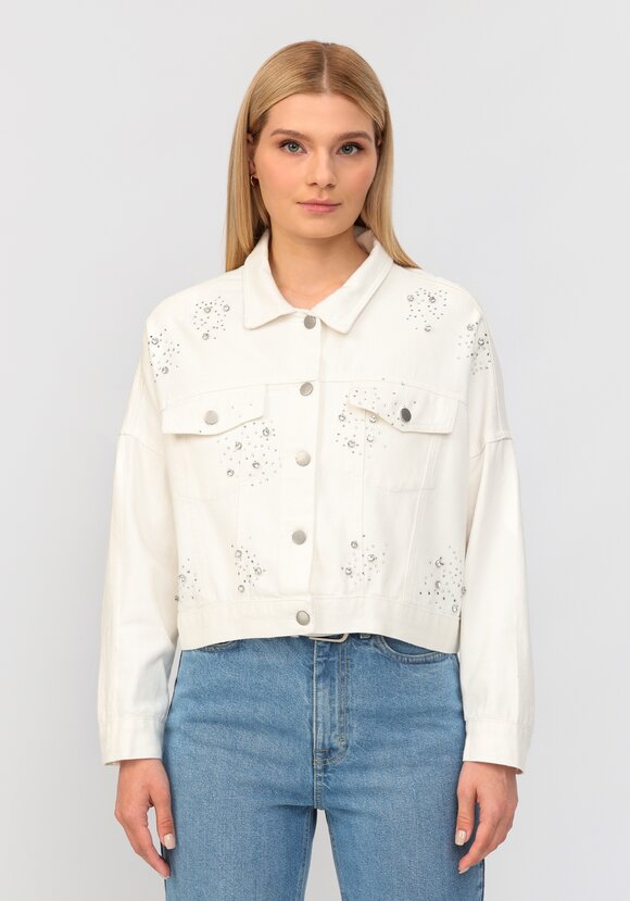 Джинсовая куртка со стразами шир.  580, рис. 4