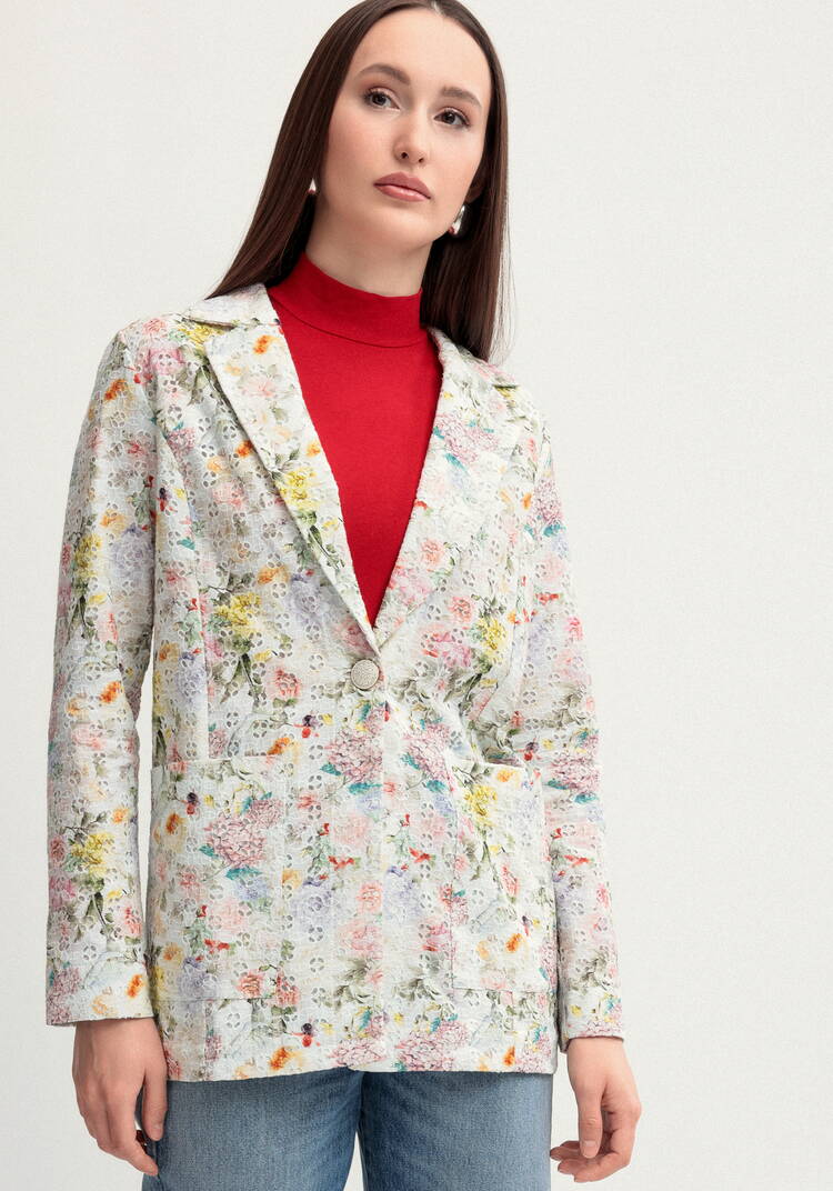 Пиджак из шитья с цветочным принтом шир.  750, рис. 4