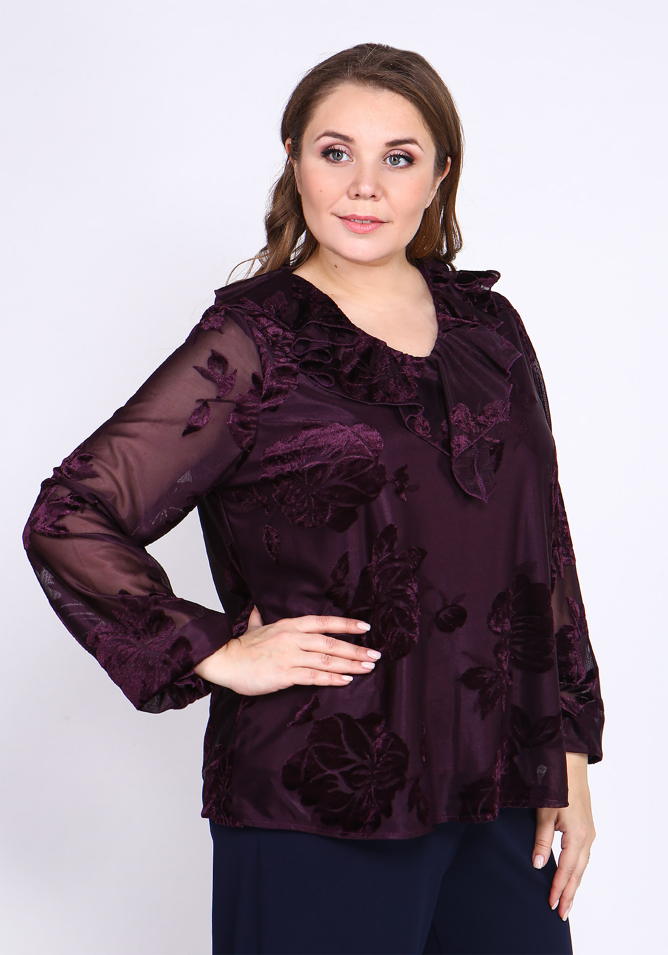 Блуза с воланом "Патриция" Victoria, размер 48, цвет баклажановый - фото 1