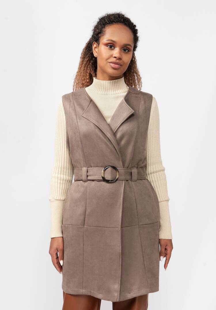 Жилет из экозамши с воротником апаш шир.  750, рис. 14