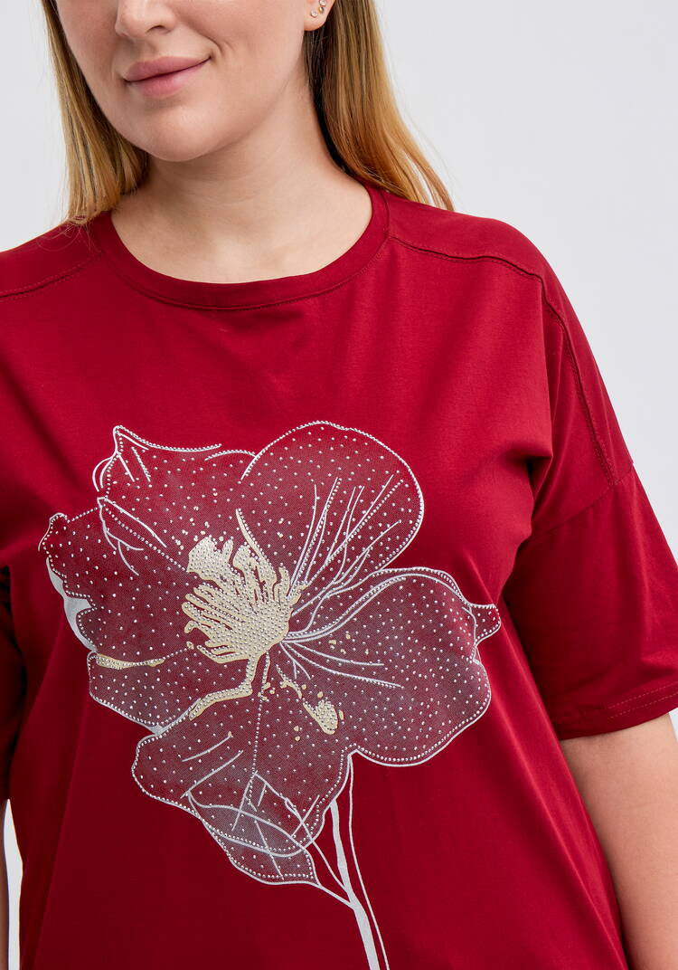 Футболка с цветочным принтом и стразами шир.  750, рис. 35