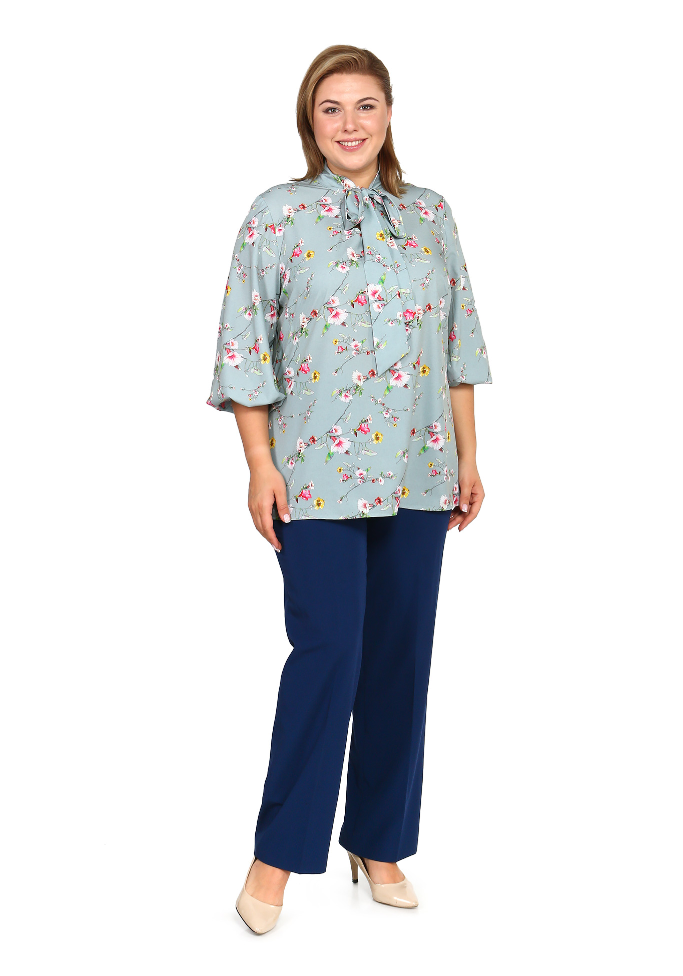 Блуза "Вечерняя мелодия" Bianka Modeno, размер 52, цвет серо-голубой - фото 8