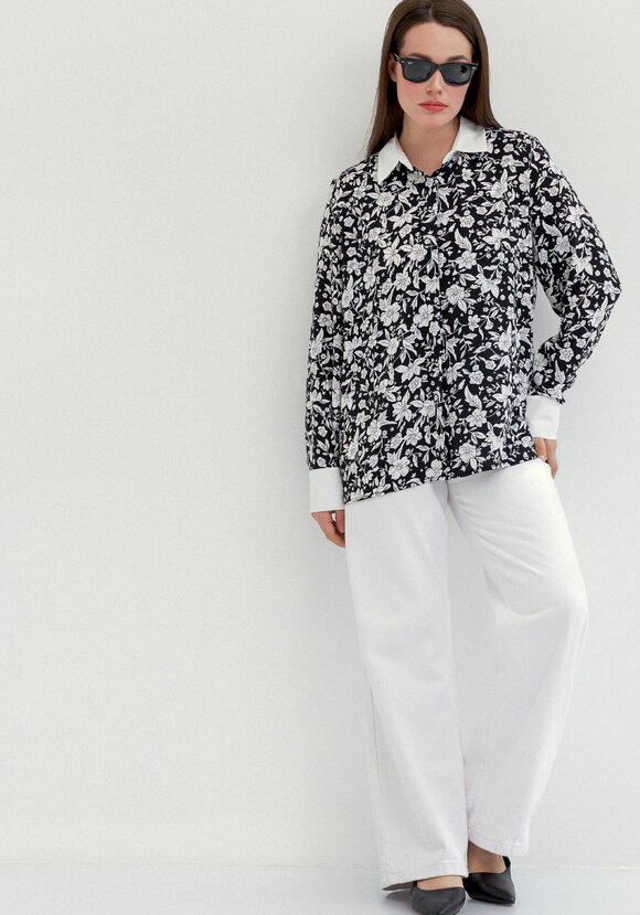 Блуза с контрастными манжетами и воротом шир.  580, рис. 7