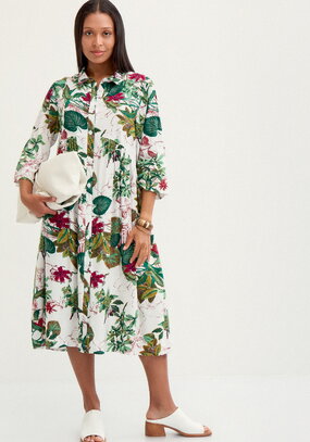 Платье рубашка с тропическим принтом