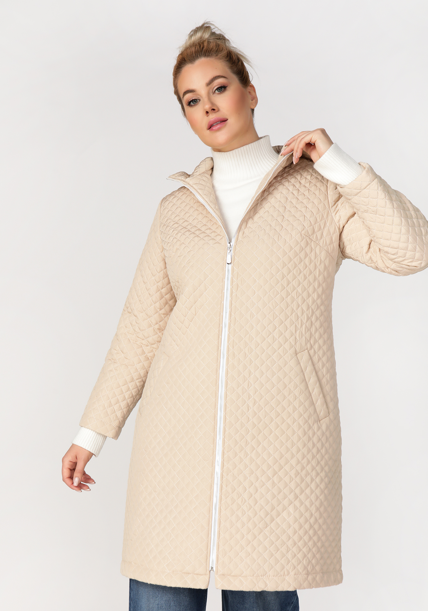 Пальто на молнии с мелкой стежкой Bianka Modeno, цвет белый, размер 50