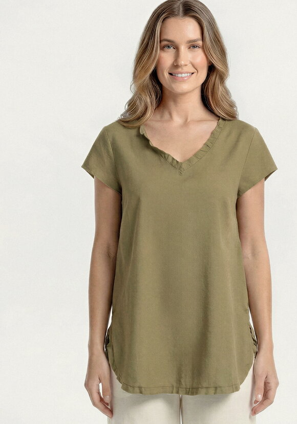 Топ изо льна с коротким рукавом и бахромой шир.  580, рис. 8