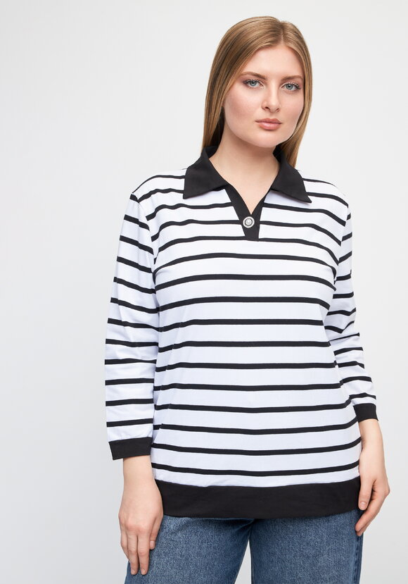 Поло в полоску с декоративной пуговицей шир.  580, рис. 4